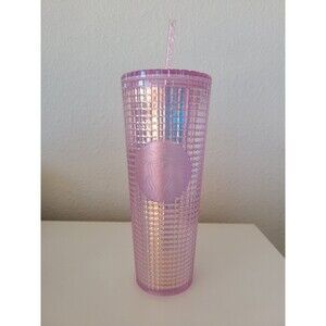 Starbucks 2020 24oz Shiny Iridescent Pink Disco Grid Tumbler Dichroic COLD CUP